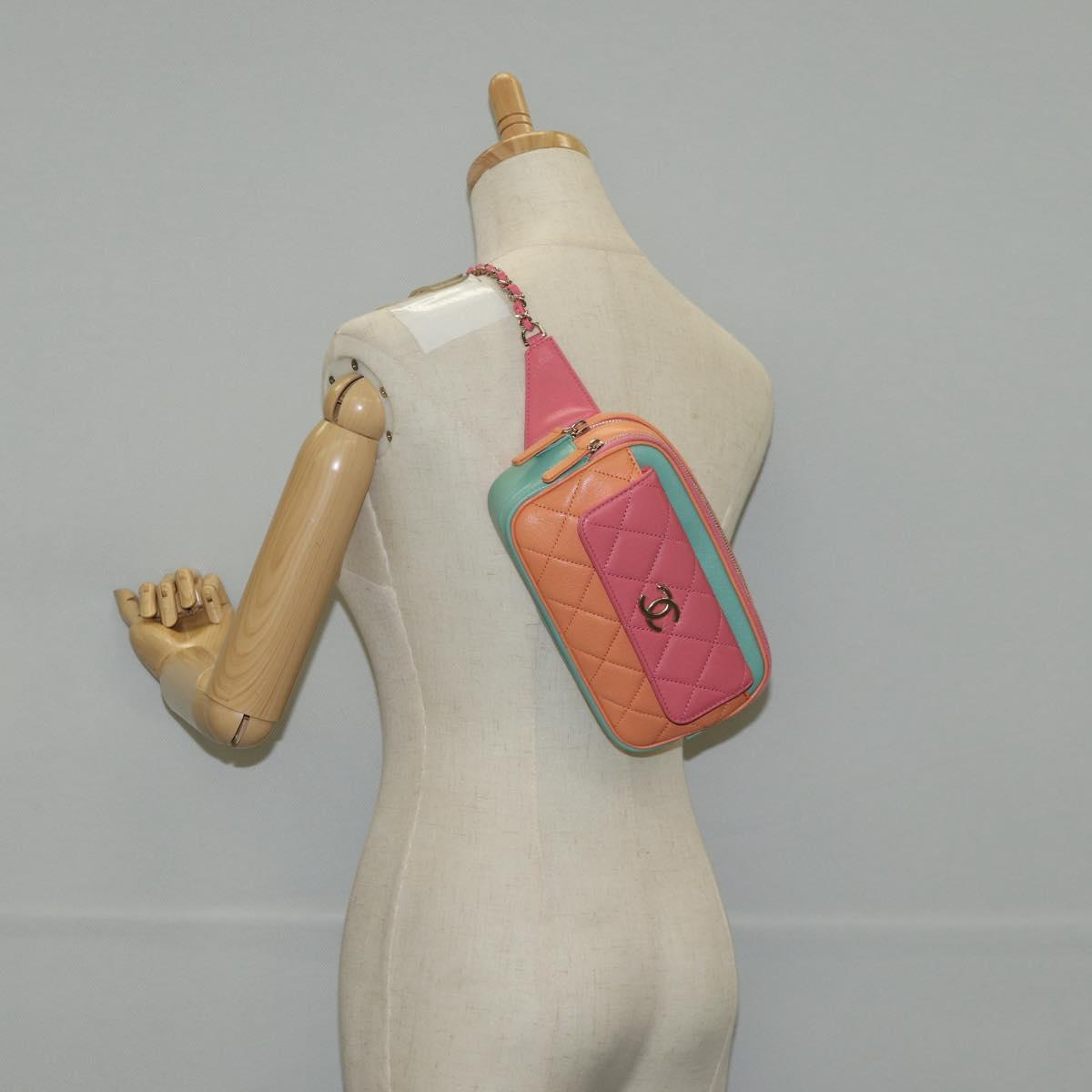 CHANEL Matelasse Chain Waist bag Leather Pink Gold CC Auth 125467SAM