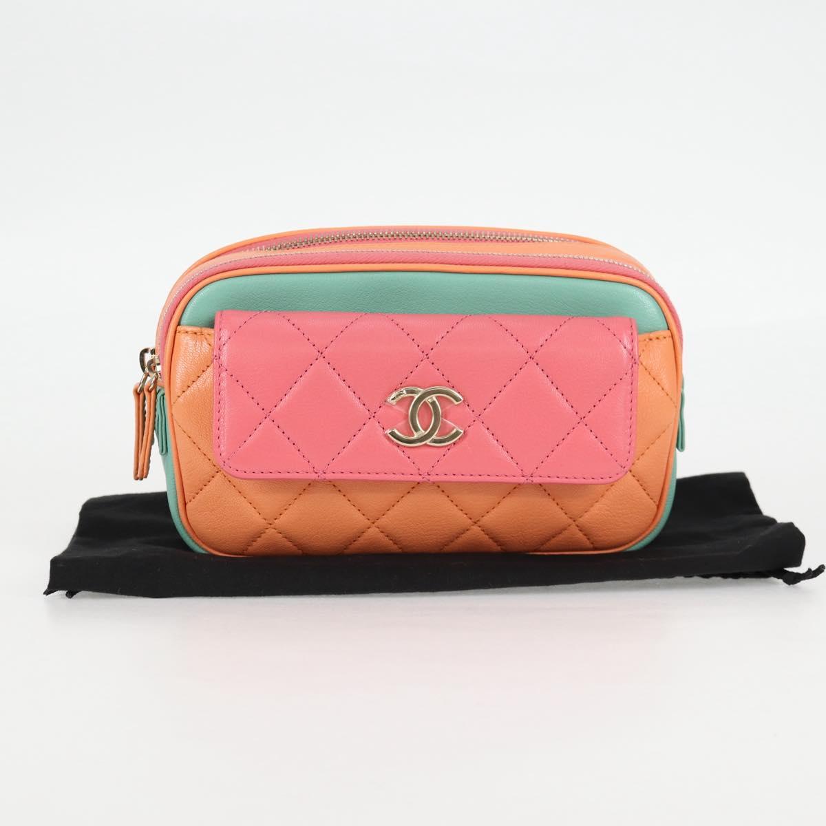 CHANEL Matelasse Chain Waist bag Leather Pink Gold CC Auth 125467SAM