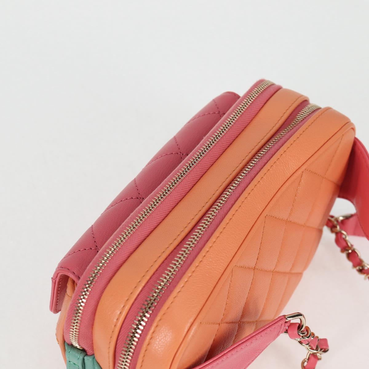 CHANEL Matelasse Chain Waist bag Leather Pink Gold CC Auth 125467SAM