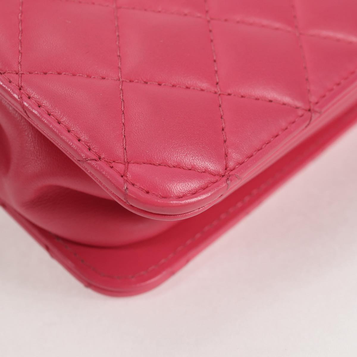 CHANEL Matelasse Chain Shoulder Bag Lamb Skin Pink Gold CC Auth 125468SAM
