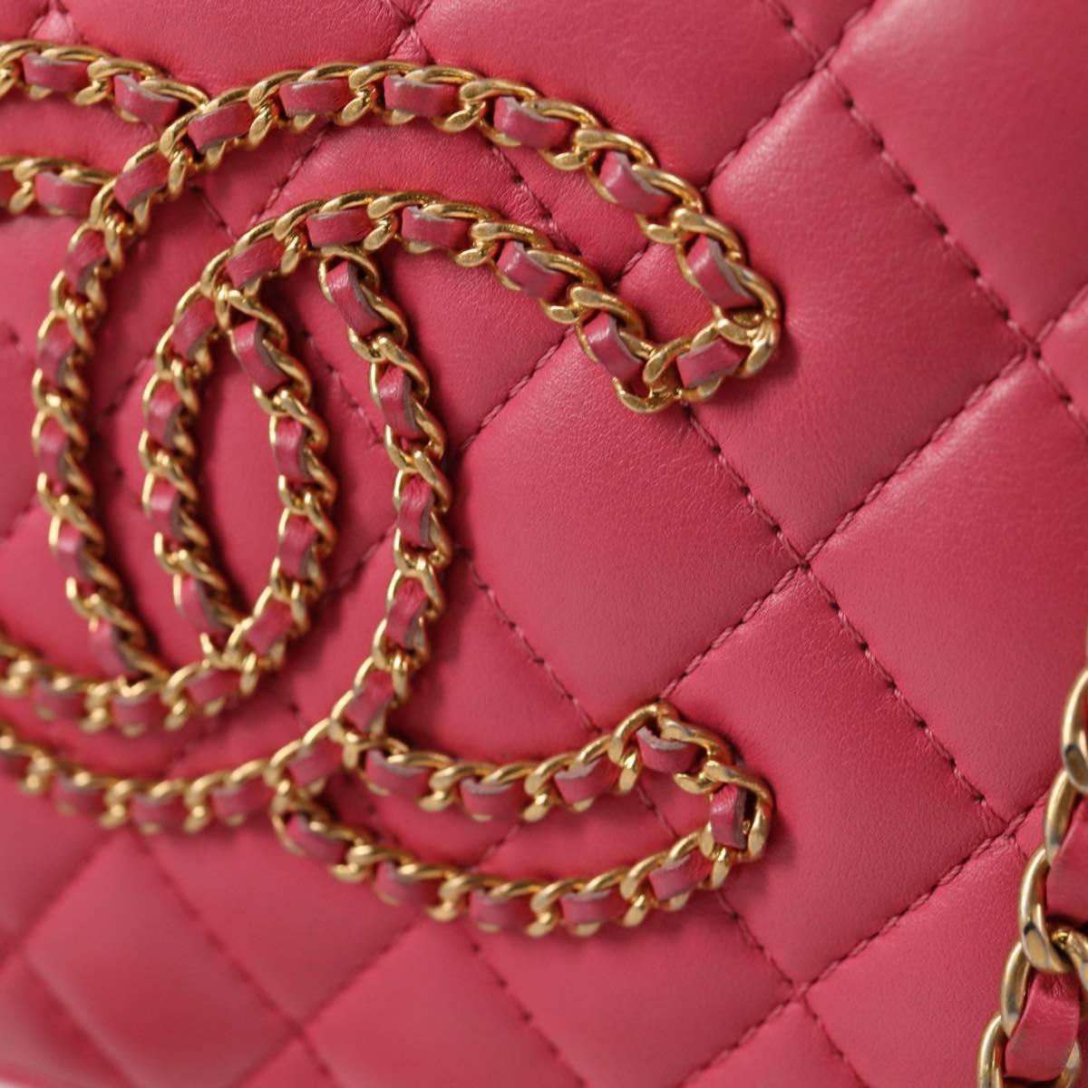 CHANEL Matelasse Chain Shoulder Bag Lamb Skin Pink Gold CC Auth 125468AM