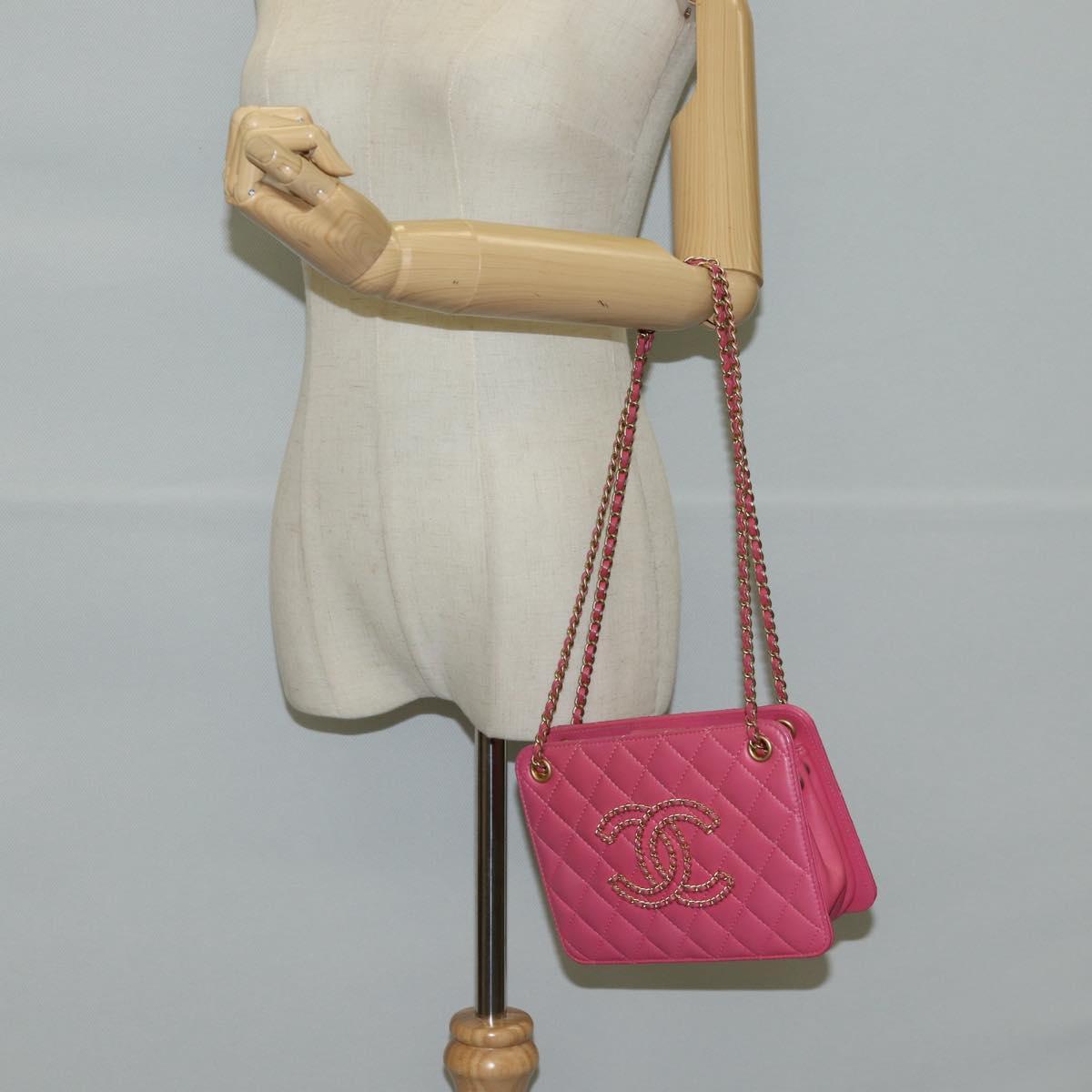 CHANEL Matelasse Chain Shoulder Bag Lamb Skin Pink Gold CC Auth 125468SAM