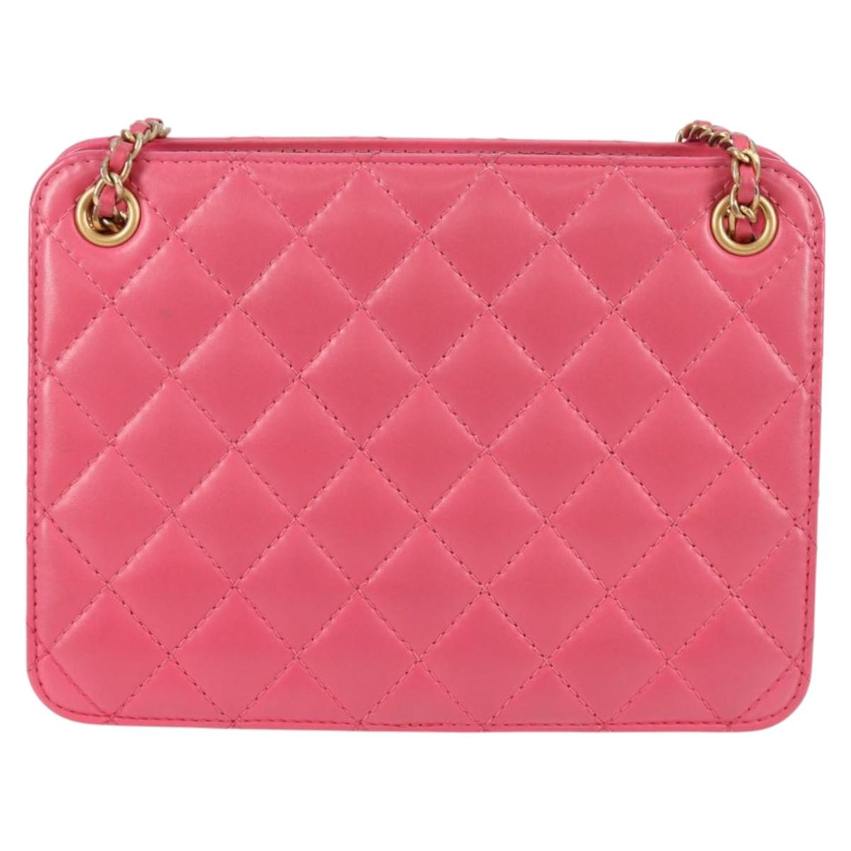 CHANEL Matelasse Chain Shoulder Bag Lamb Skin Pink Gold CC Auth 125468AM