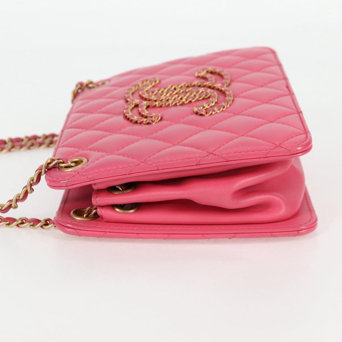CHANEL Matelasse Chain Shoulder Bag Lamb Skin Pink Gold CC Auth 125468SAM