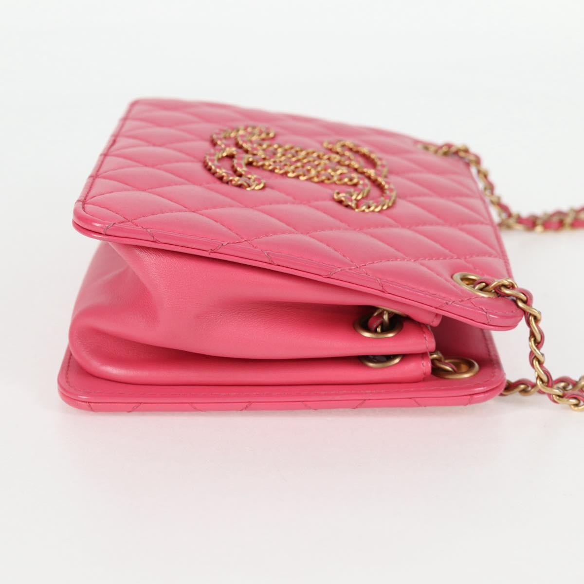 CHANEL Matelasse Chain Shoulder Bag Lamb Skin Pink Gold CC Auth 125468AM