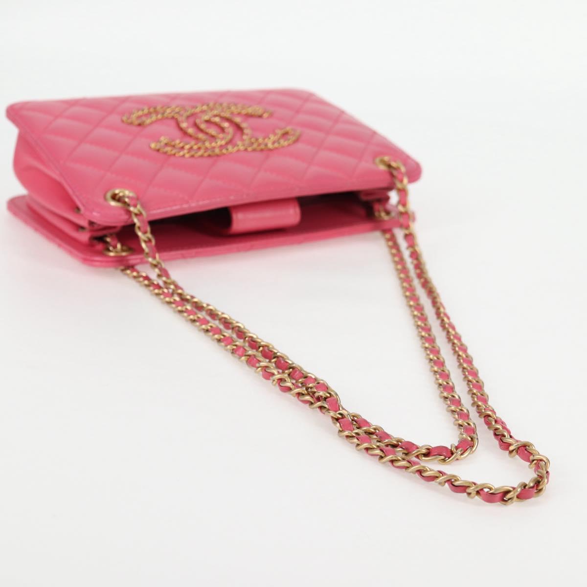 CHANEL Matelasse Chain Shoulder Bag Lamb Skin Pink Gold CC Auth 125468AM