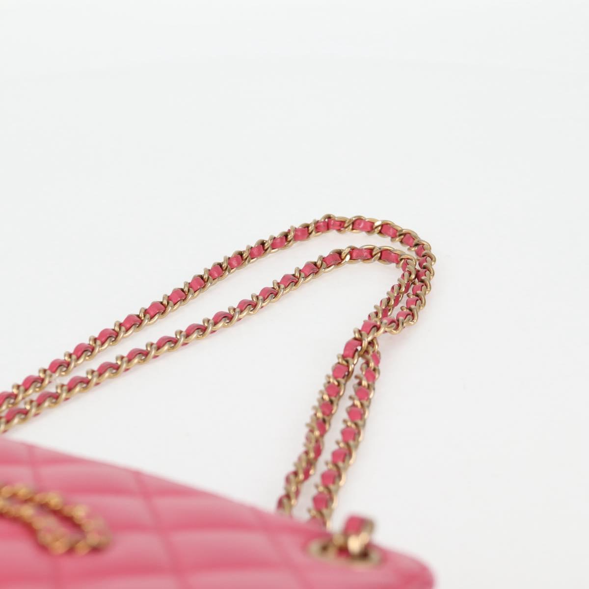 CHANEL Matelasse Chain Shoulder Bag Lamb Skin Pink Gold CC Auth 125468AM