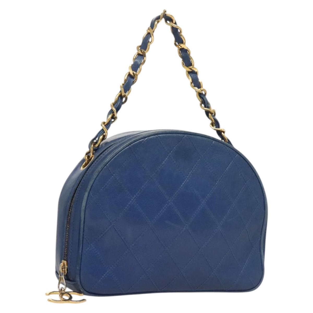 CHANEL Chain Bicolore Shoulder Bag Lamb Skin Blue Gold CC Auth 125470