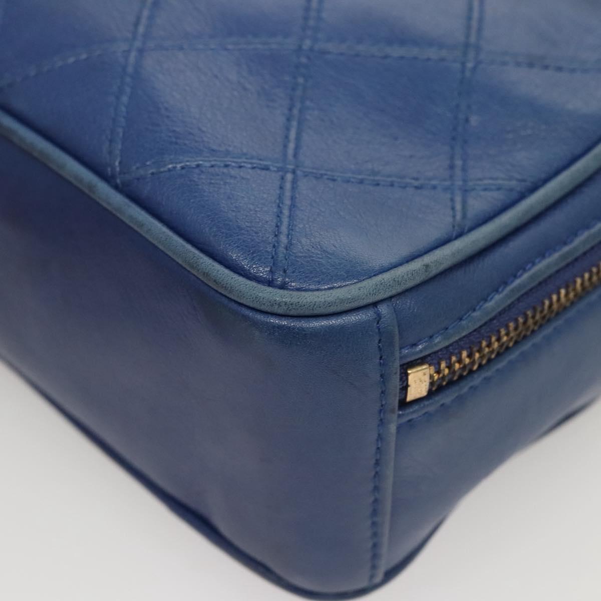 CHANEL Chain Bicolore Shoulder Bag Lamb Skin Blue Gold CC Auth 125470