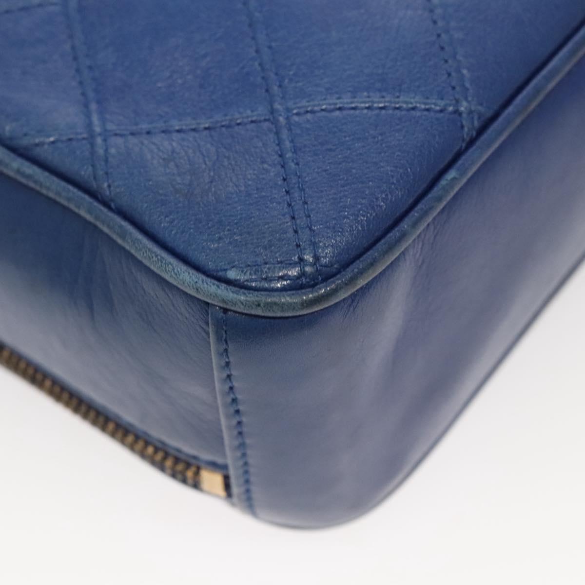 CHANEL Chain Bicolore Shoulder Bag Lamb Skin Blue Gold CC Auth 125470