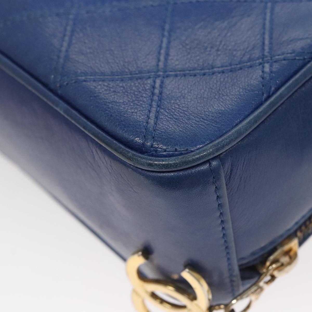 CHANEL Chain Bicolore Shoulder Bag Lamb Skin Blue Gold CC Auth 125470