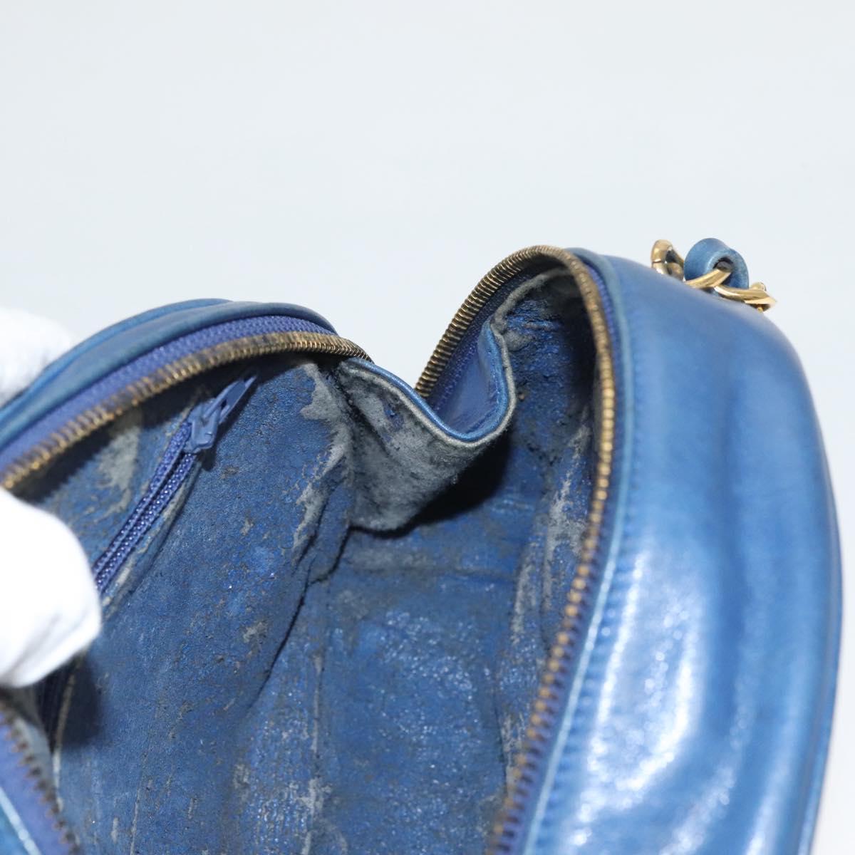 CHANEL Chain Bicolore Shoulder Bag Lamb Skin Blue Gold CC Auth 125470