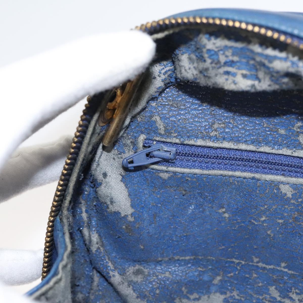 CHANEL Chain Bicolore Shoulder Bag Lamb Skin Blue Gold CC Auth 125470