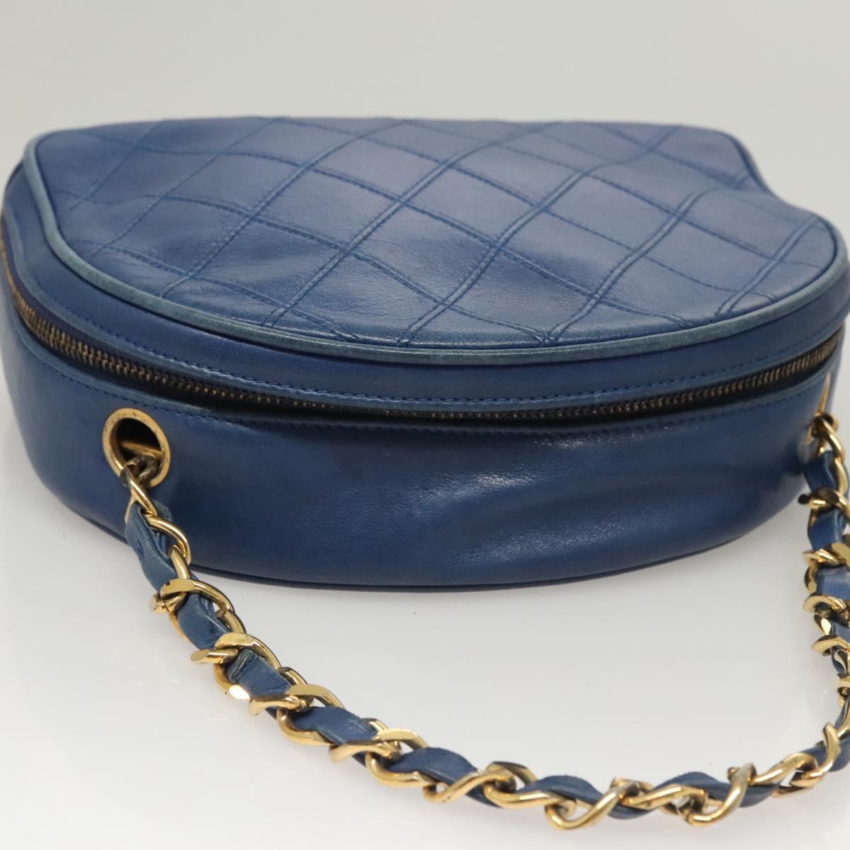 CHANEL Chain Bicolore Shoulder Bag Lamb Skin Blue Gold CC Auth 125470
