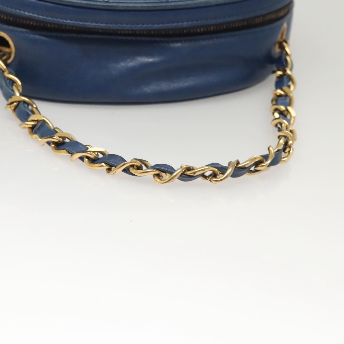 CHANEL Chain Bicolore Shoulder Bag Lamb Skin Blue Gold CC Auth 125470