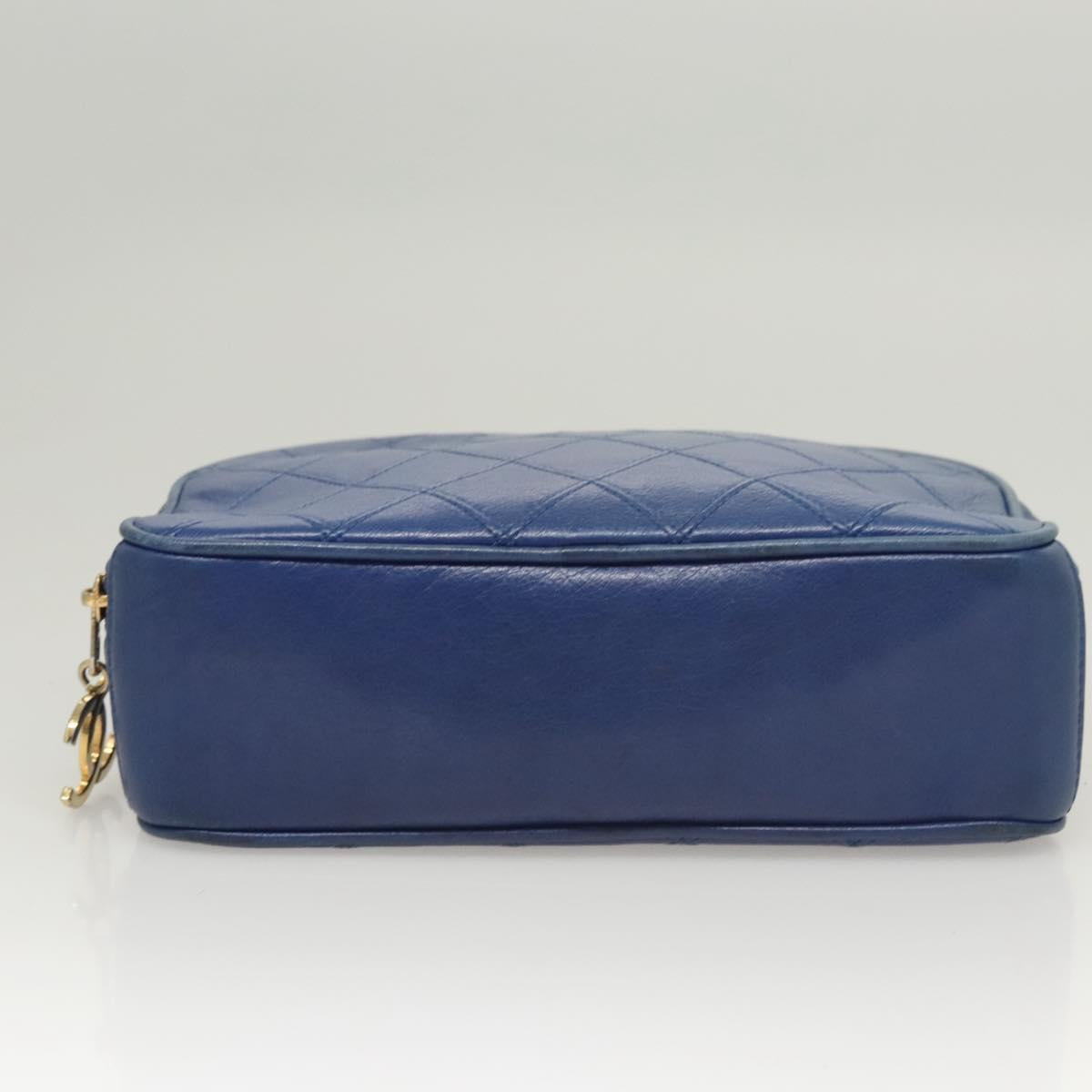 CHANEL Chain Bicolore Shoulder Bag Lamb Skin Blue Gold CC Auth 125470