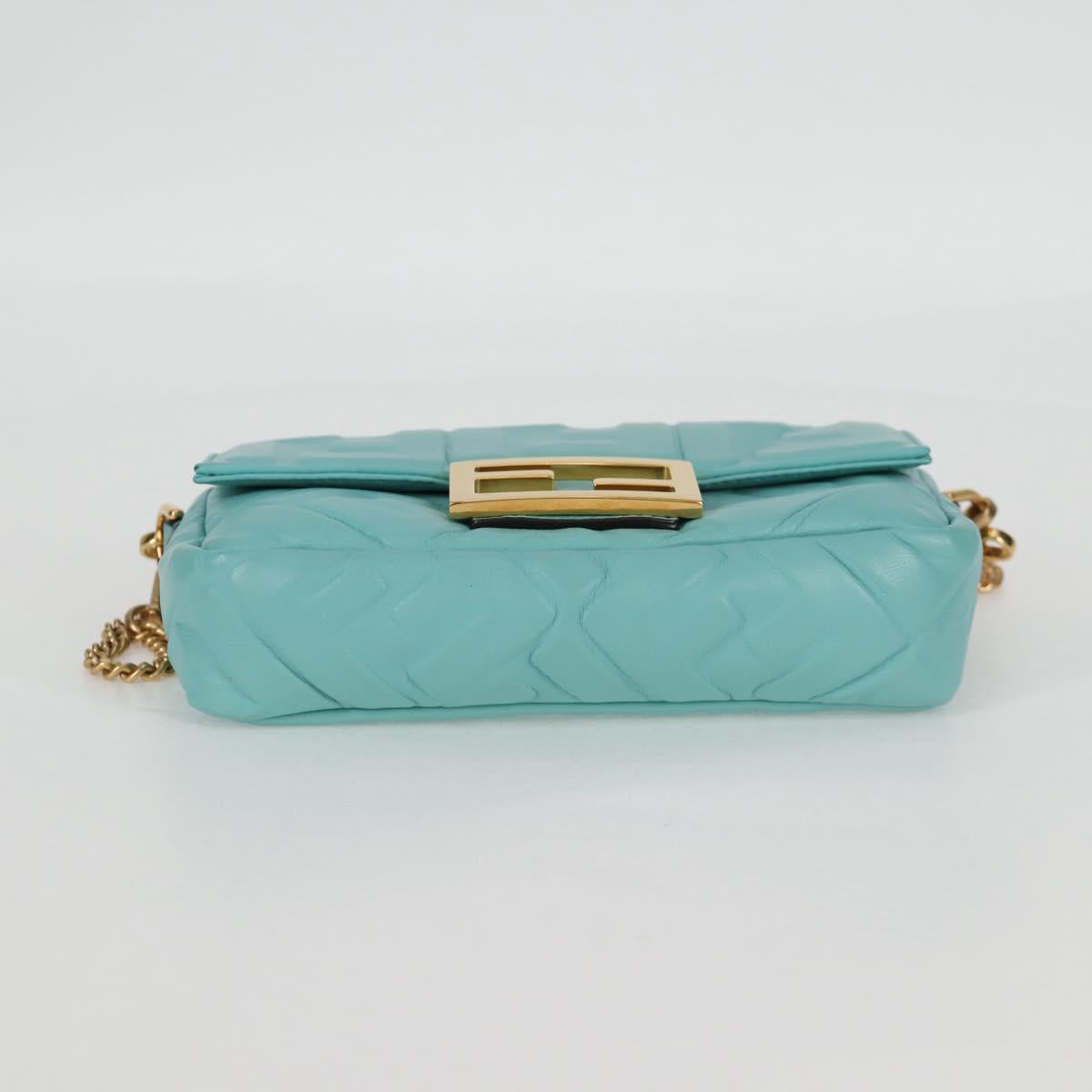 FENDI Zucca Canvas Chain Shoulder Bag Leather 2way Gold Green Auth 125471M