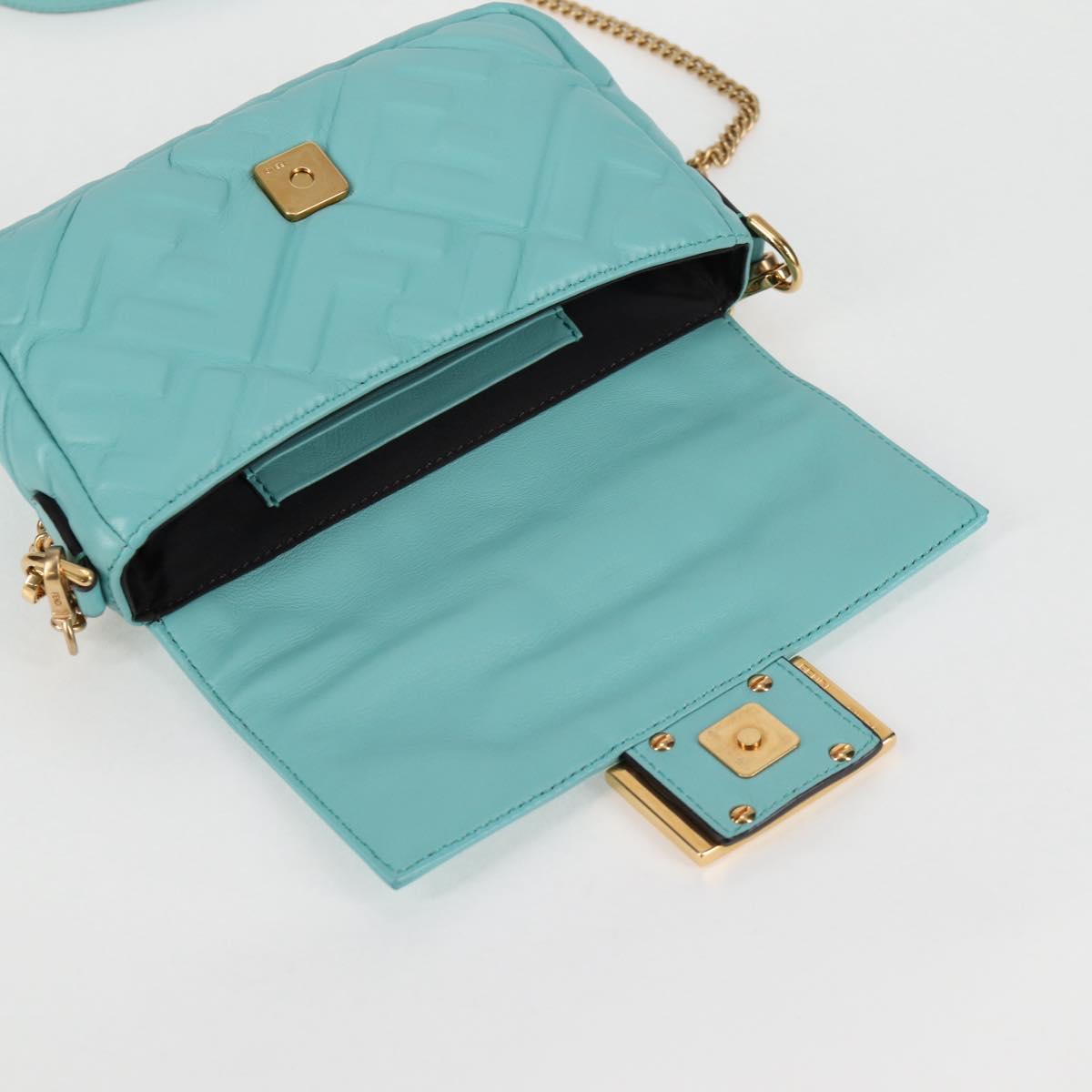 FENDI Zucca Canvas Chain Shoulder Bag Leather 2way Gold Green Auth 125471M