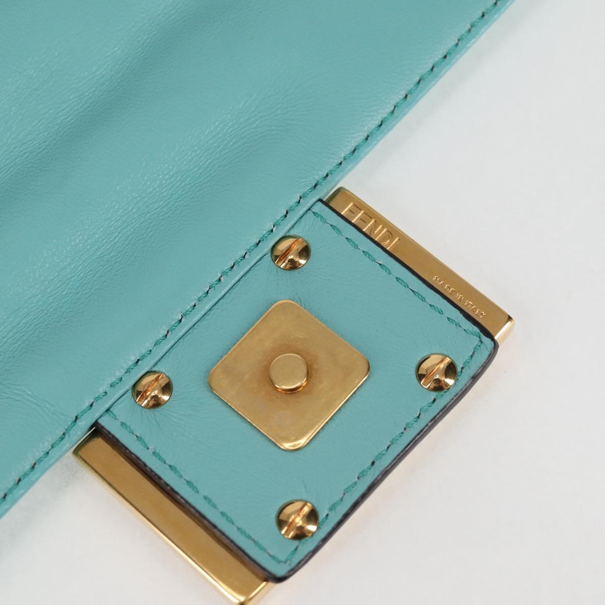 FENDI Zucca Canvas Chain Shoulder Bag Leather 2way Gold Green Auth 125471M