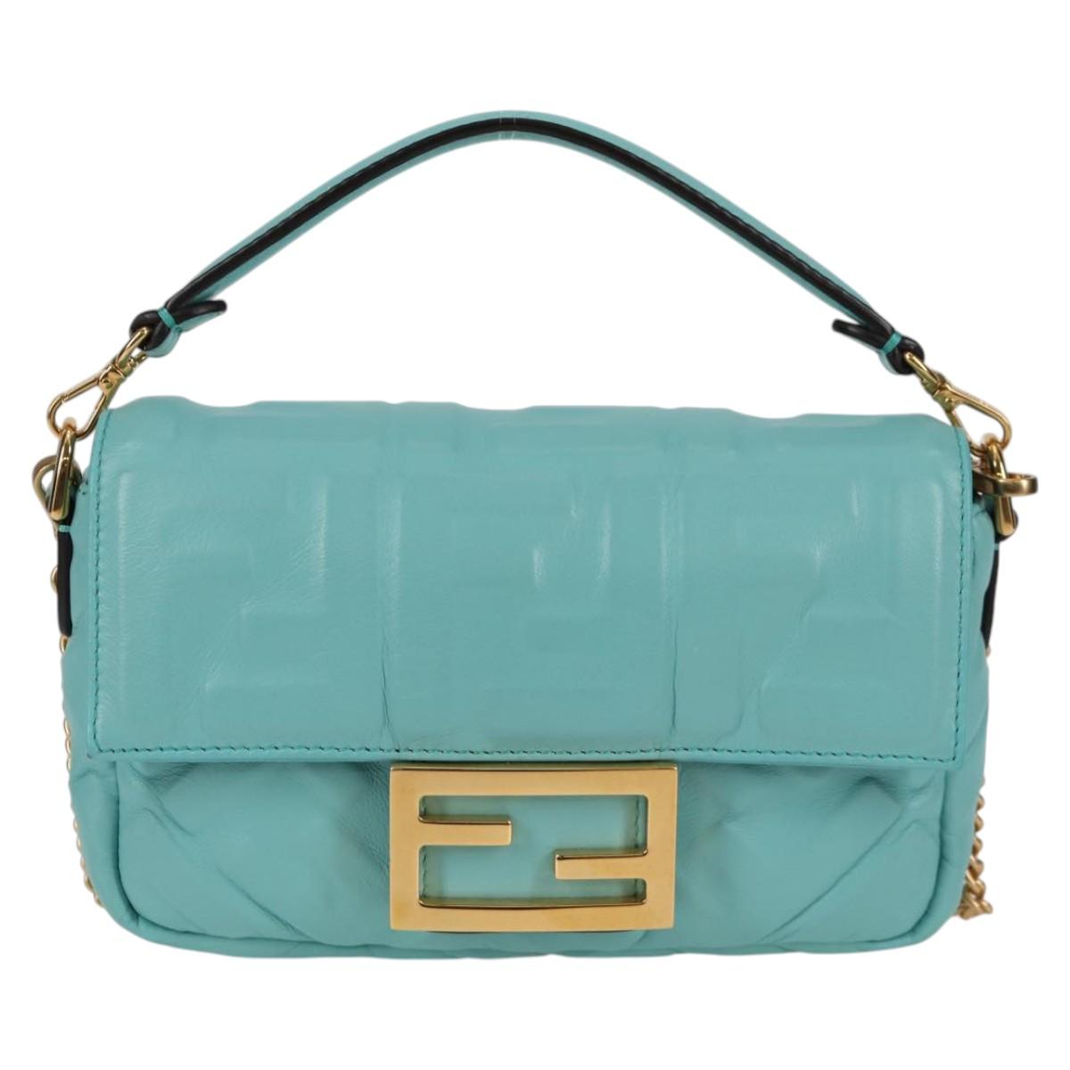 FENDI Zucca Canvas Chain Shoulder Bag Leather 2way Gold Green Auth 125471M