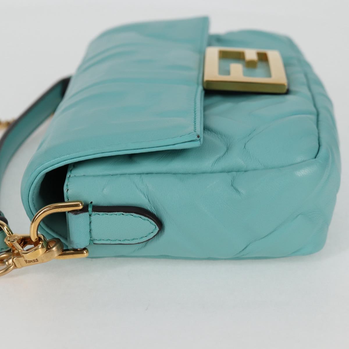FENDI Zucca Canvas Chain Shoulder Bag Leather 2way Gold Green Auth 125471M