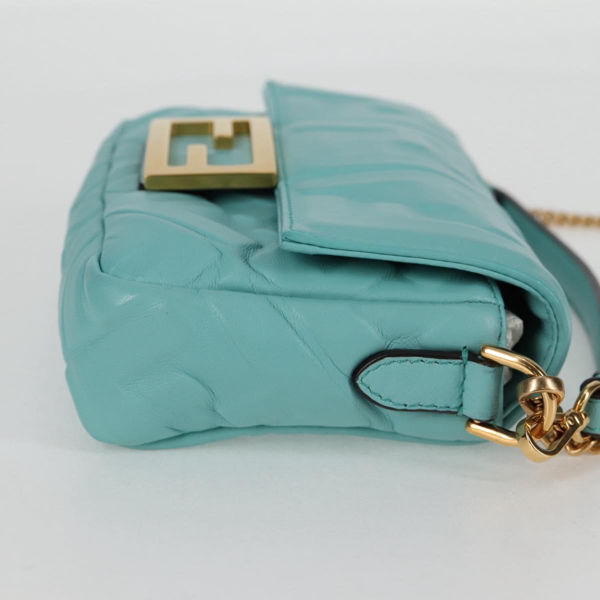 FENDI Zucca Canvas Chain Shoulder Bag Leather 2way Gold Green Auth 125471M