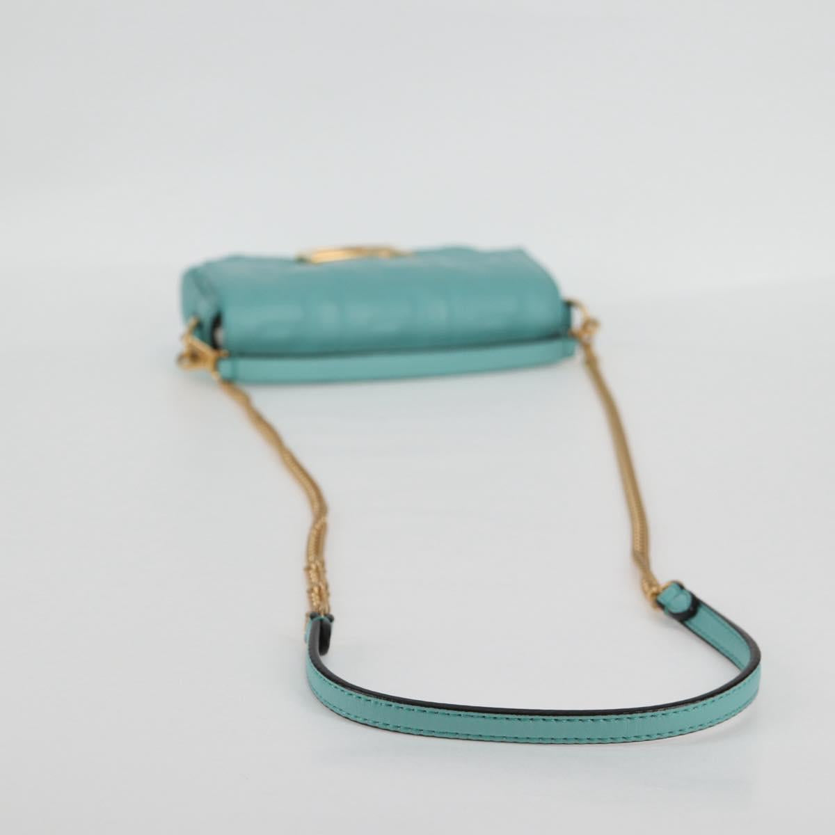 FENDI Zucca Canvas Chain Shoulder Bag Leather 2way Gold Green Auth 125471M