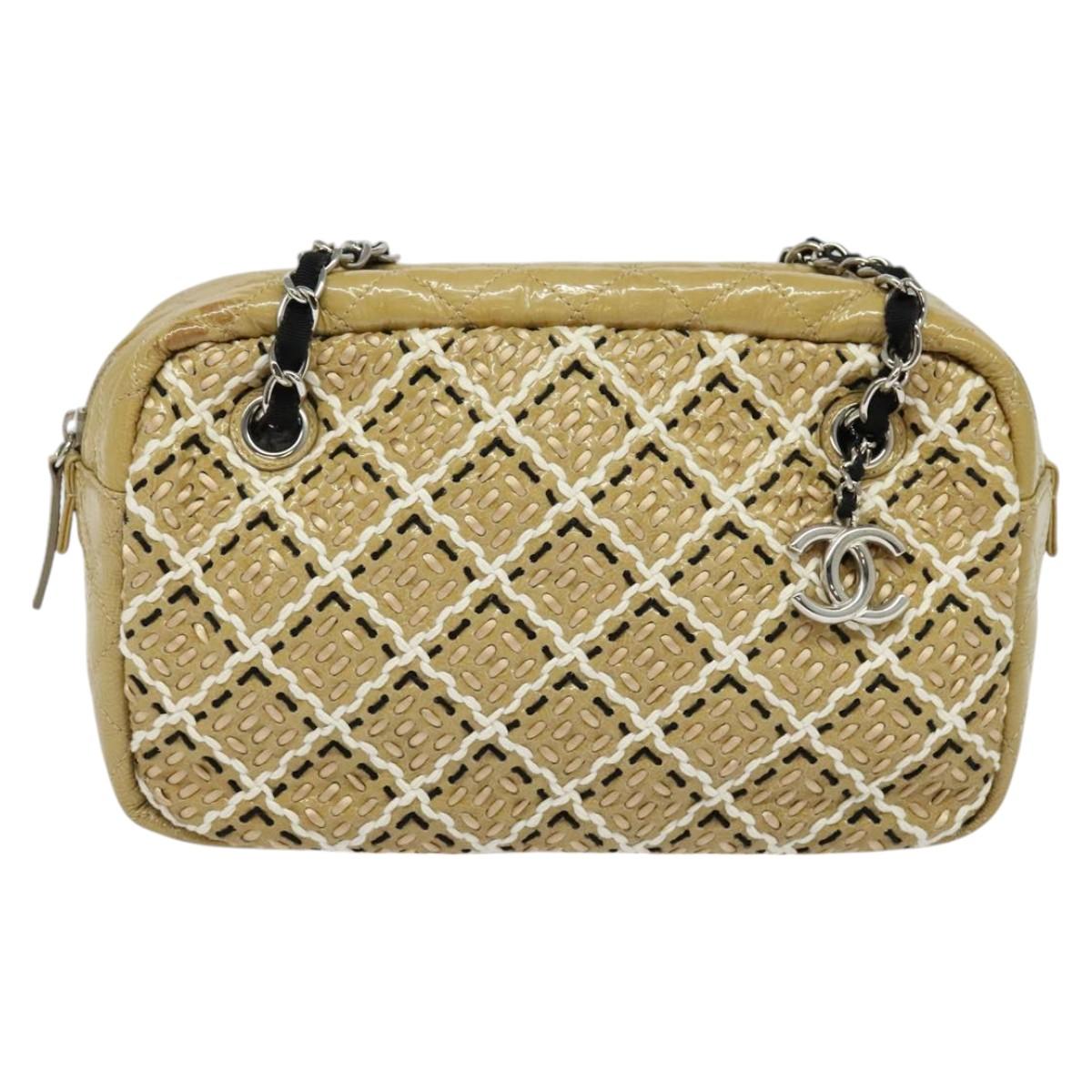 CHANEL Chain Shoulder Bag Enamel Beige CC Auth 125492