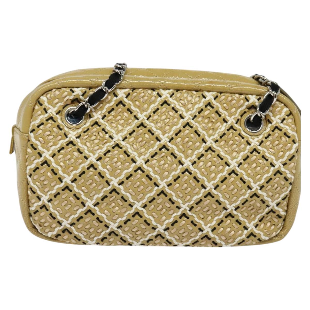 CHANEL Chain Shoulder Bag Enamel Beige CC Auth 125492