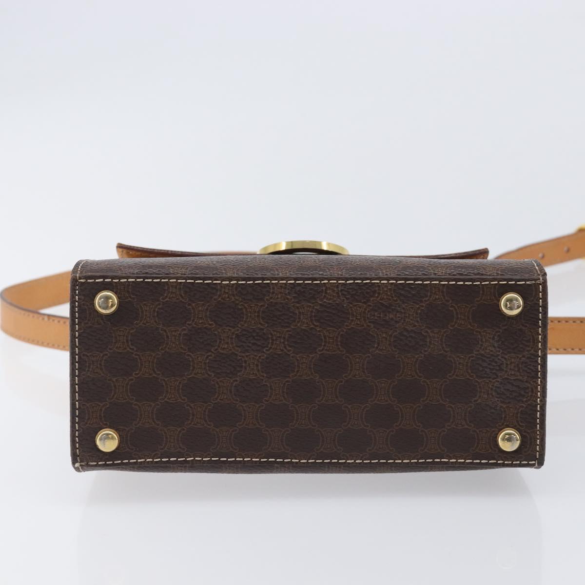 CELINE Macadam Canvas Hand Bag PVC Leather 2way Brown Gold Auth 125507