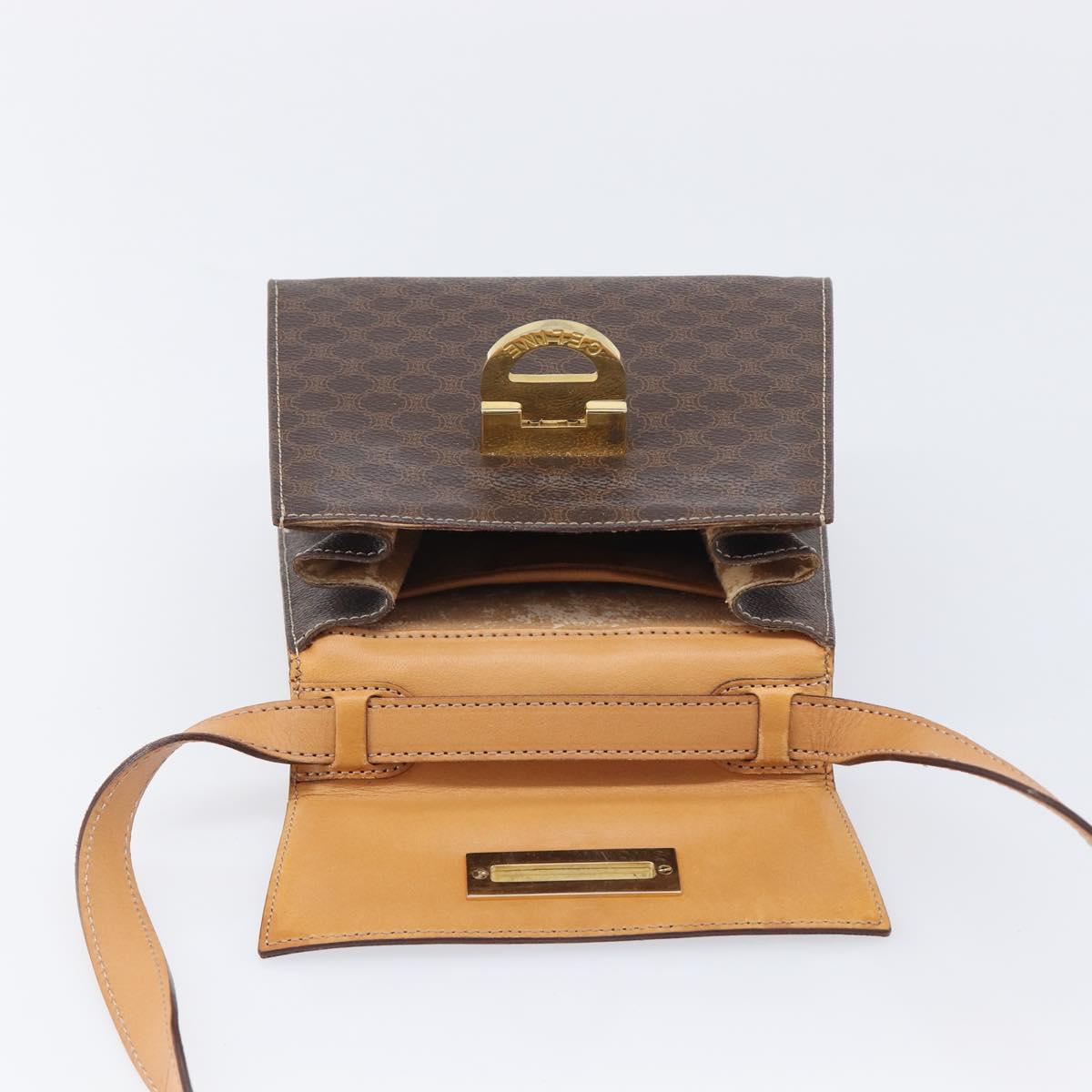 CELINE Macadam Canvas Hand Bag PVC Leather 2way Brown Gold Auth 125507