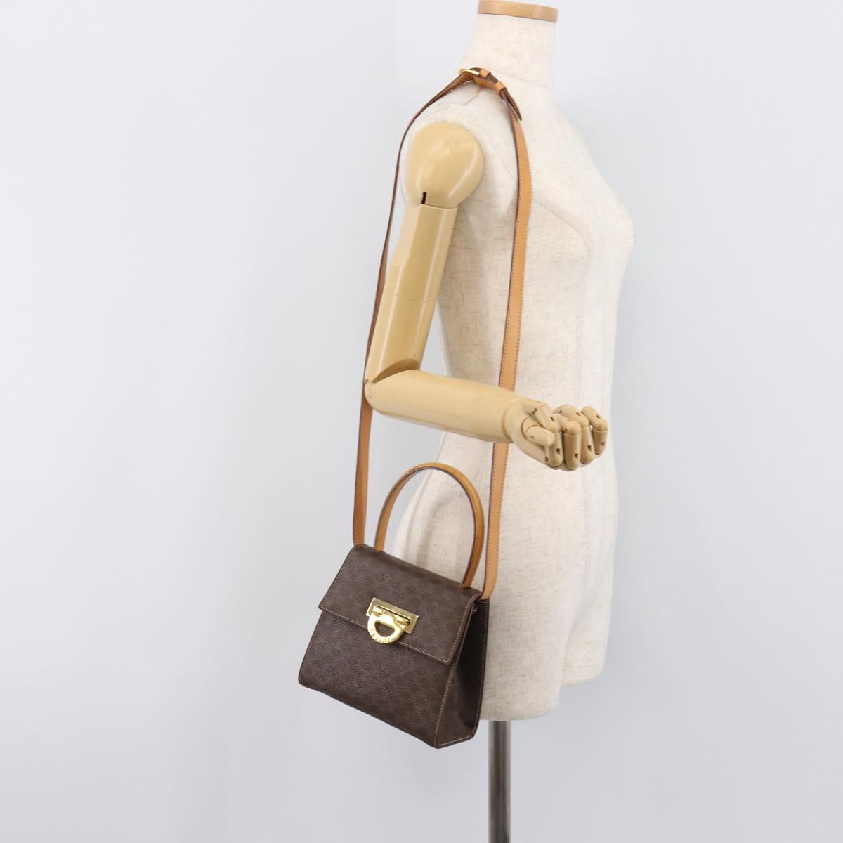 CELINE Macadam Canvas Hand Bag PVC Leather 2way Brown Gold Auth 125507