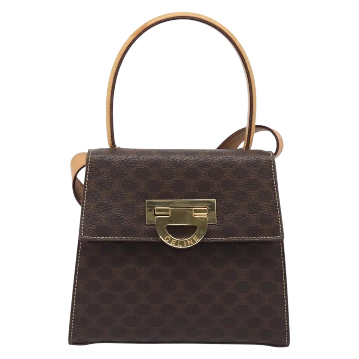 CELINE Macadam Canvas Hand Bag PVC Leather 2way Brown Gold Auth 125507