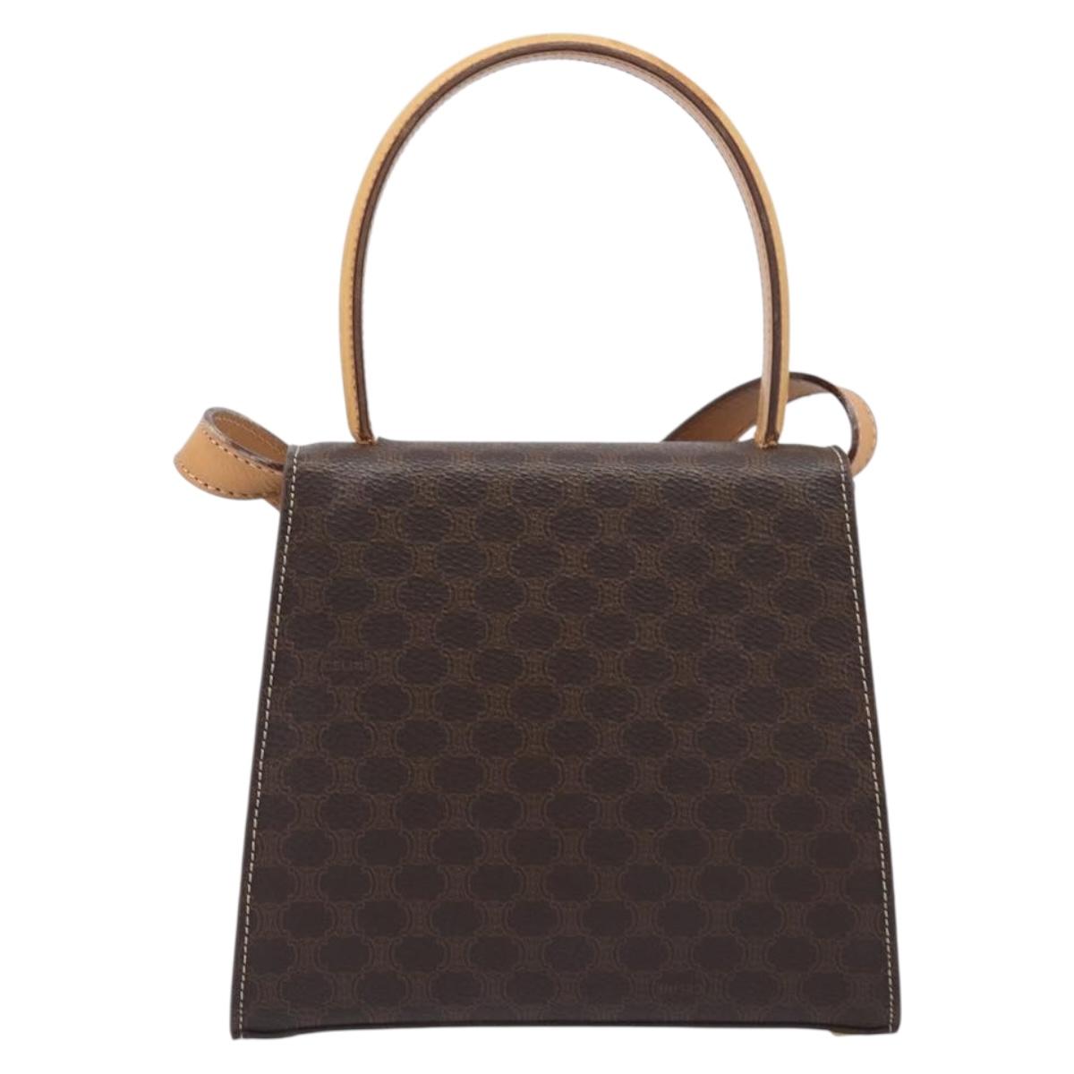 CELINE Macadam Canvas Hand Bag PVC Leather 2way Brown Gold Auth 125507