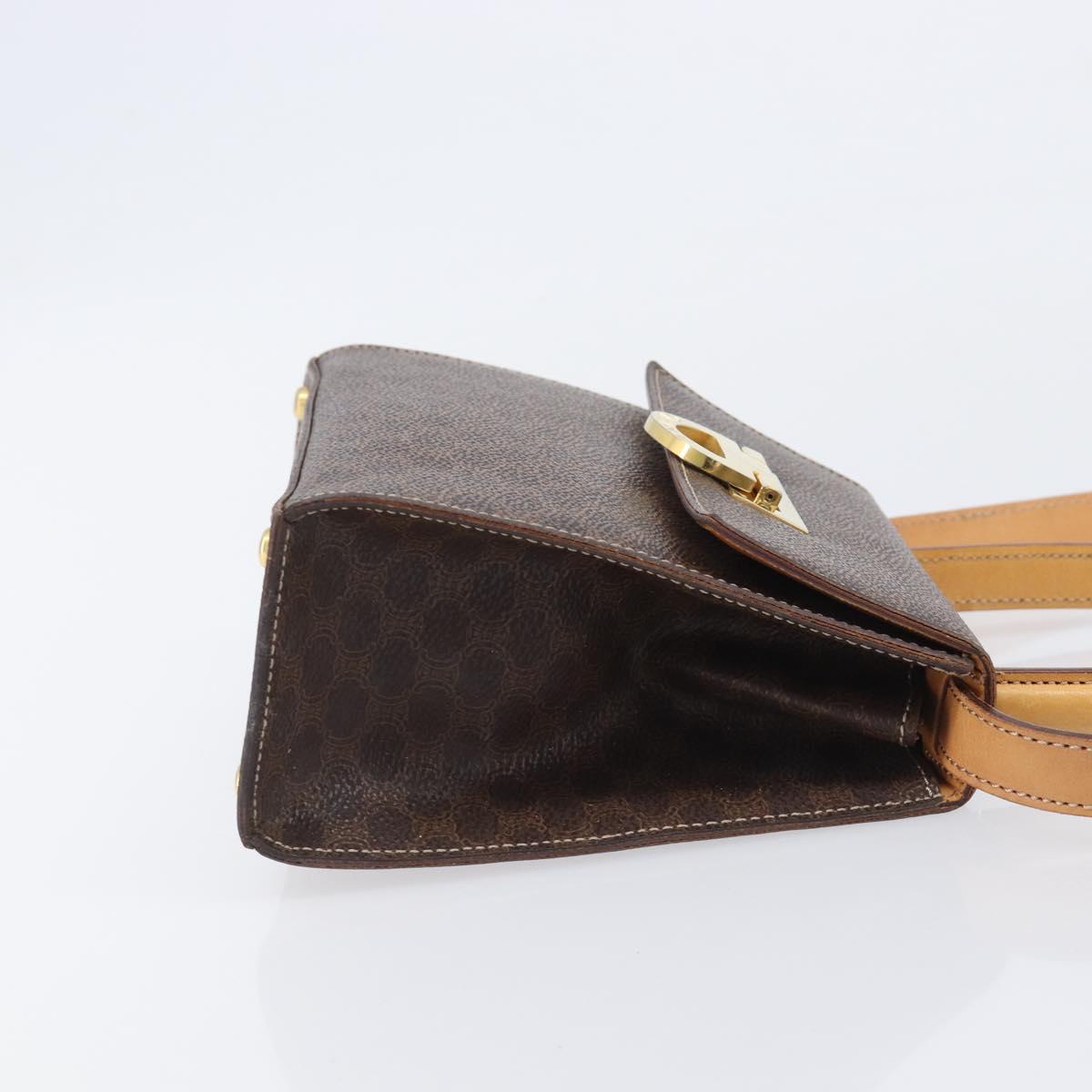 CELINE Macadam Canvas Hand Bag PVC Leather 2way Brown Gold Auth 125507