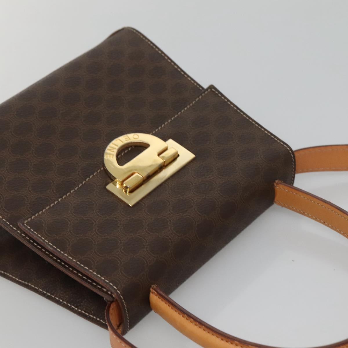 CELINE Macadam Canvas Hand Bag PVC Leather 2way Brown Gold Auth 125507