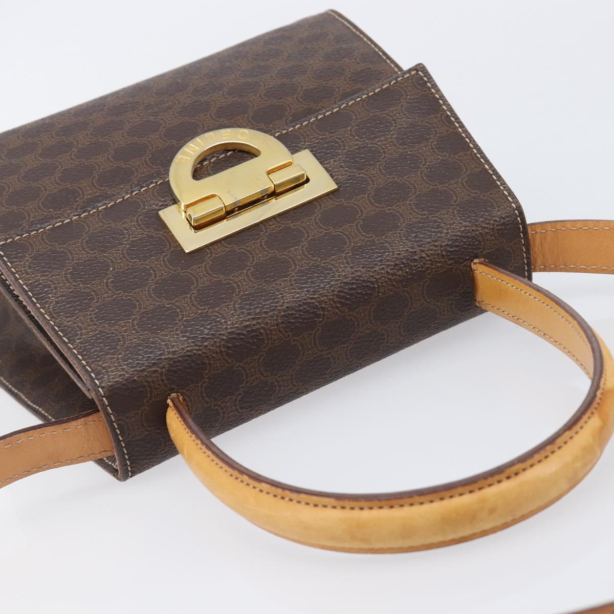CELINE Macadam Canvas Hand Bag PVC Leather 2way Brown Gold Auth 125507