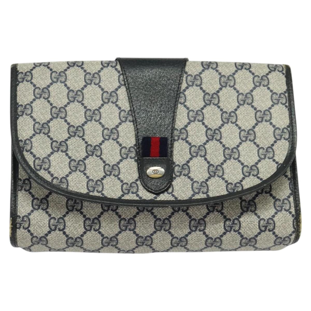 GUCCI GG Supreme Sherry Line Clutch Bag PVC Navy Gold 89 01 030 Auth 125515