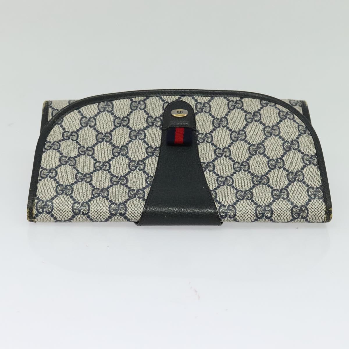 GUCCI GG Supreme Sherry Line Clutch Bag PVC Navy Gold 89 01 030 Auth 125515