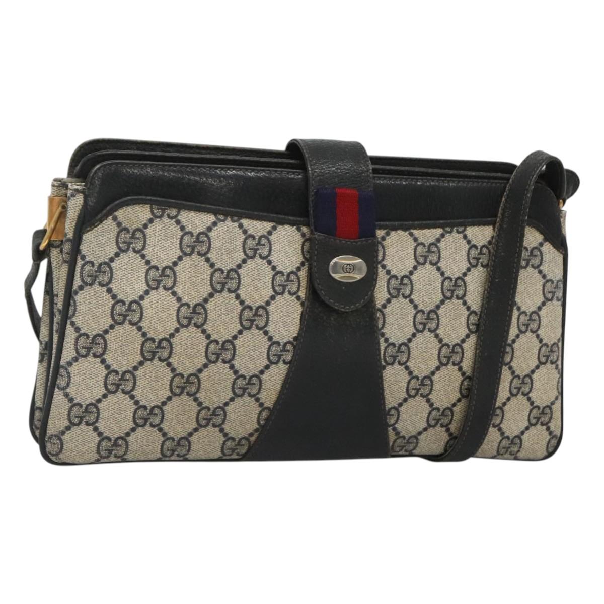 GUCCI GG Supreme Sherry Line Shoulder Bag PVC Navy Gold 49 02 029 Auth 125566