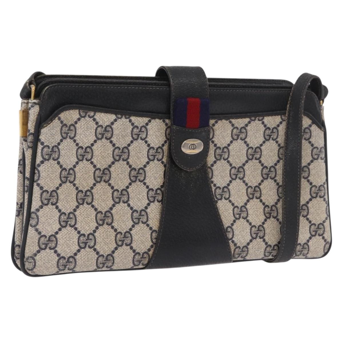 GUCCI GG Supreme Sherry Line Shoulder Bag PVC Navy Gold 49 02 029 Auth 125566