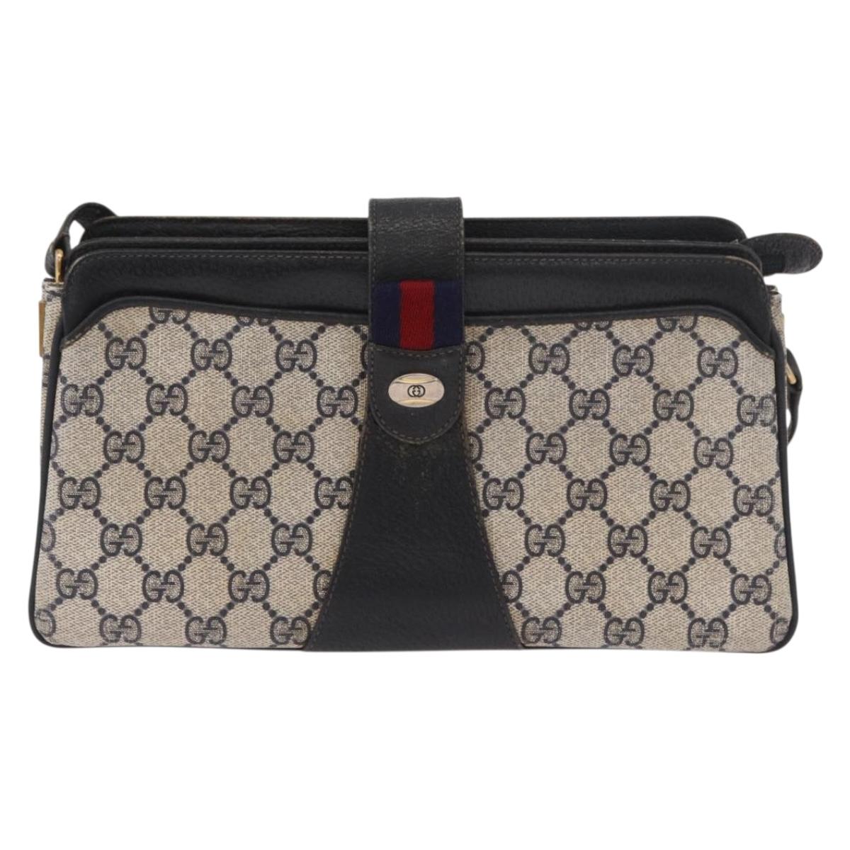 GUCCI GG Supreme Sherry Line Shoulder Bag PVC Navy Gold 49 02 029 Auth 125566