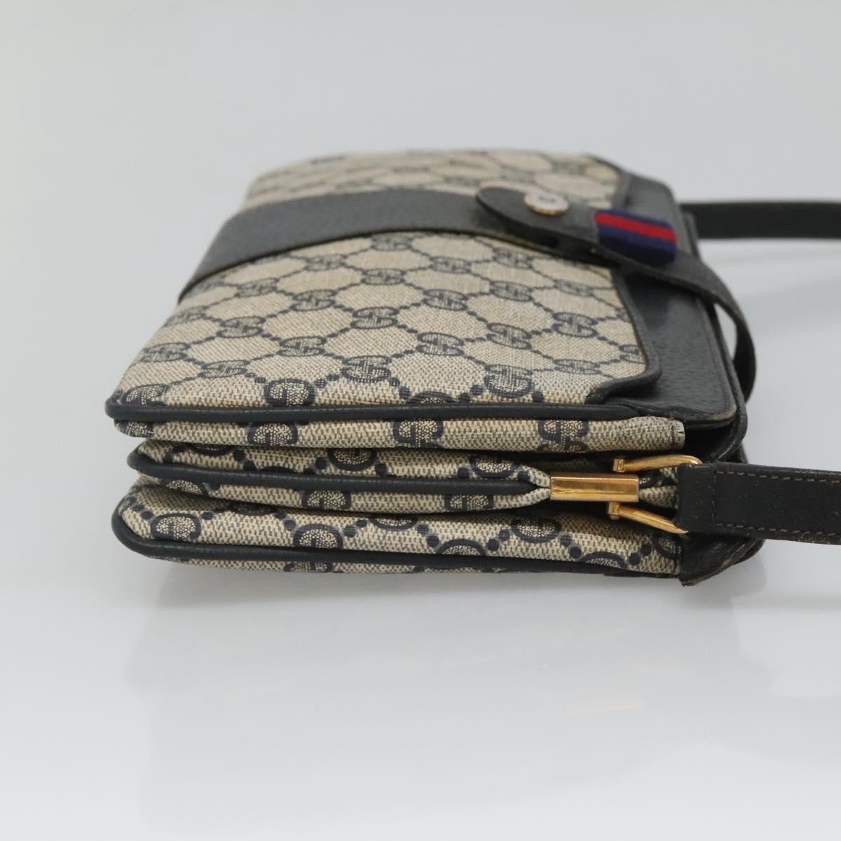 GUCCI GG Supreme Sherry Line Shoulder Bag PVC Navy Gold 49 02 029 Auth 125566