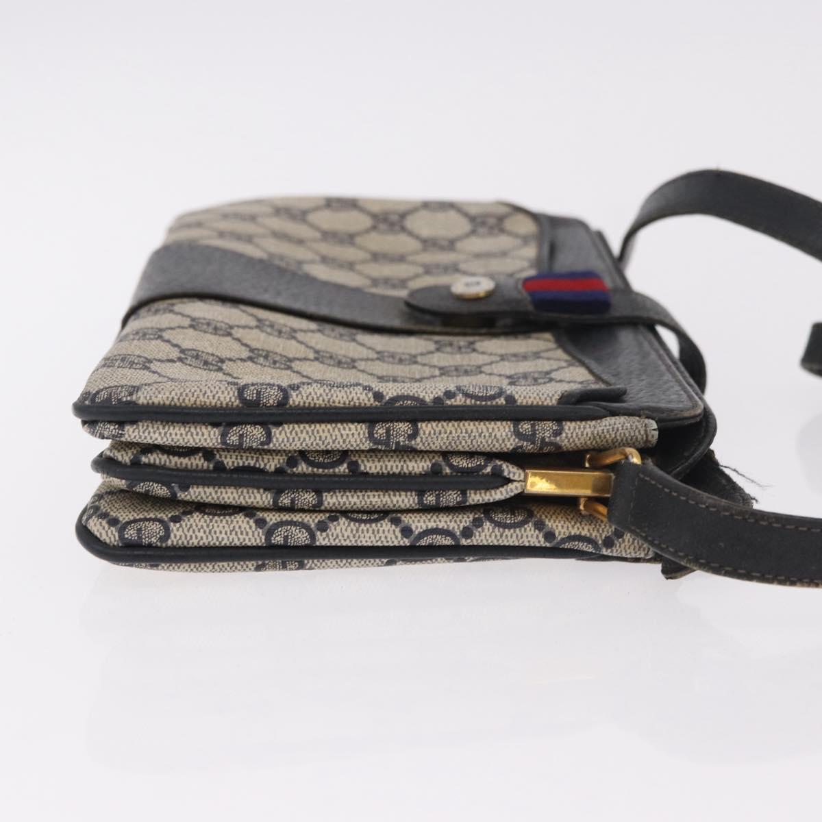 GUCCI GG Supreme Sherry Line Shoulder Bag PVC Navy Gold 49 02 029 Auth 125566