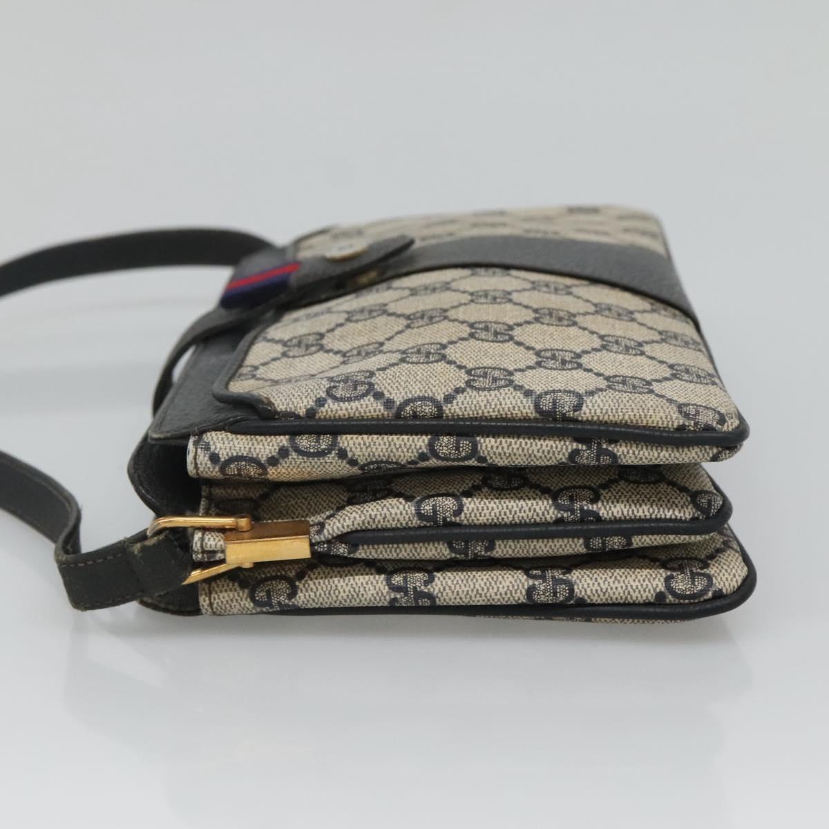GUCCI GG Supreme Sherry Line Shoulder Bag PVC Navy Gold 49 02 029 Auth 125566