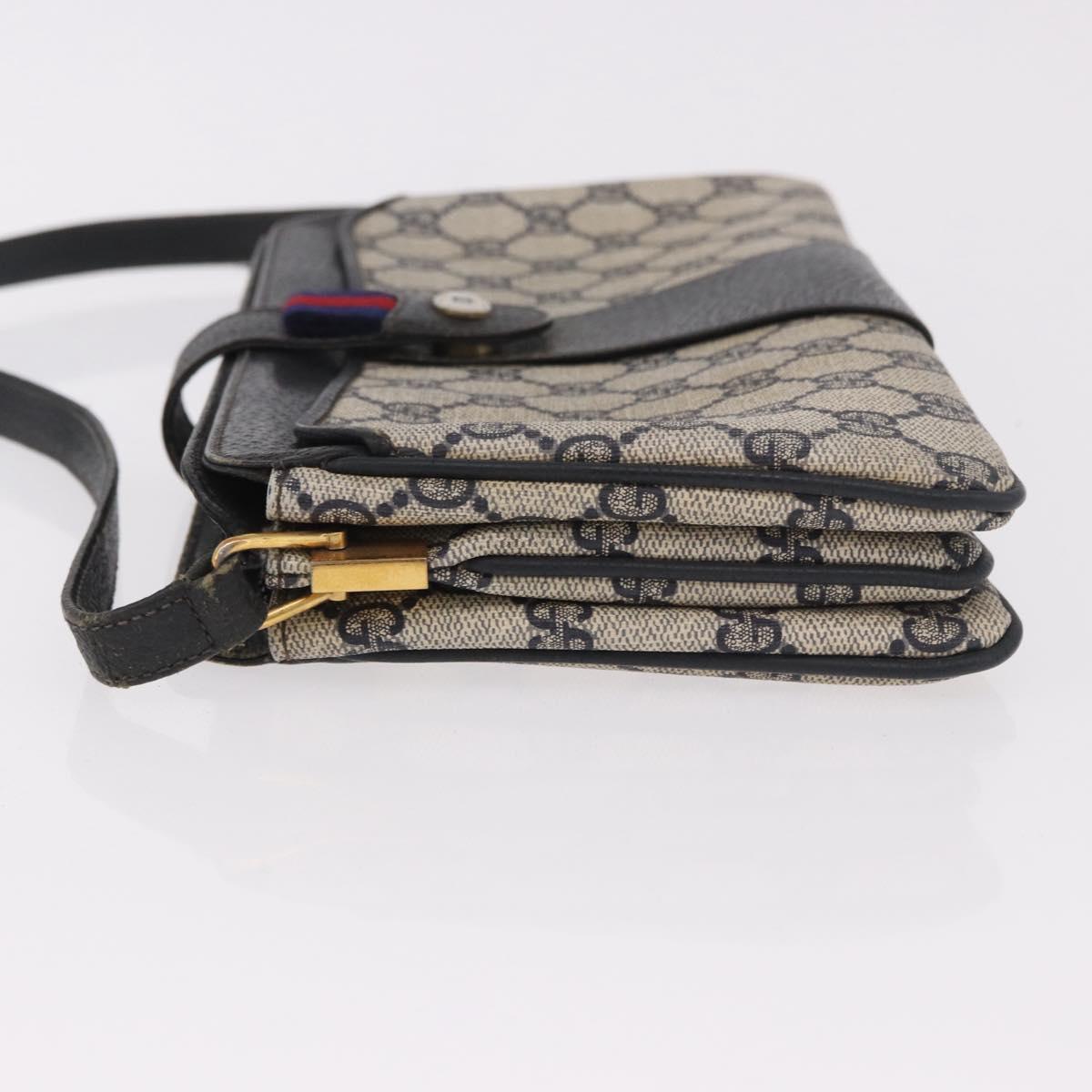 GUCCI GG Supreme Sherry Line Shoulder Bag PVC Navy Gold 49 02 029 Auth 125566