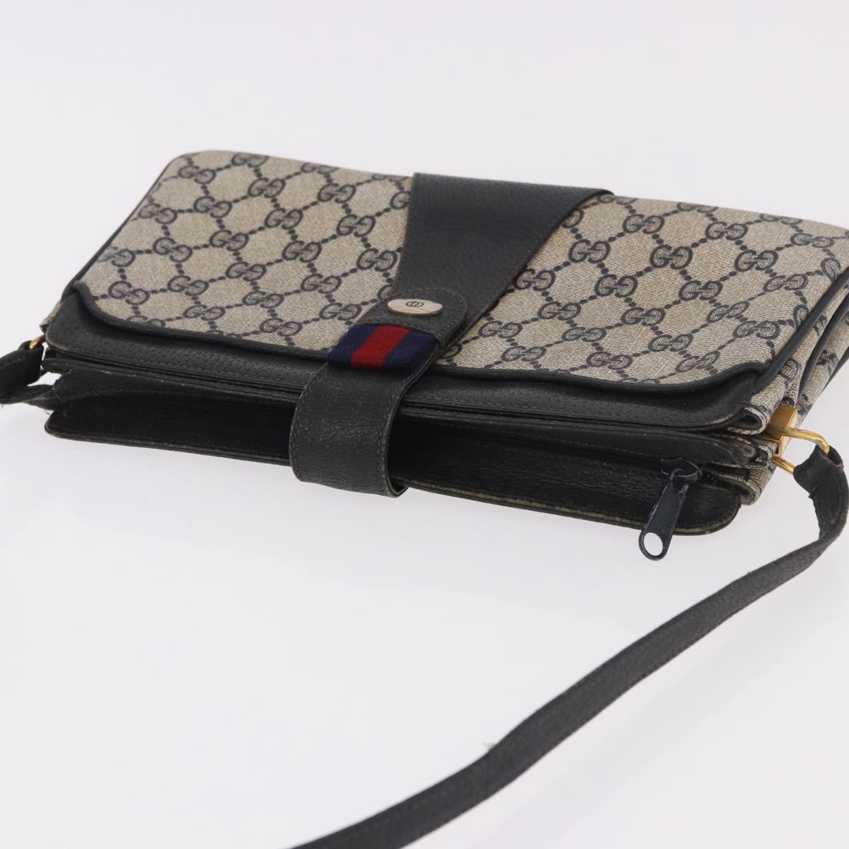 GUCCI GG Supreme Sherry Line Shoulder Bag PVC Navy Gold 49 02 029 Auth 125566