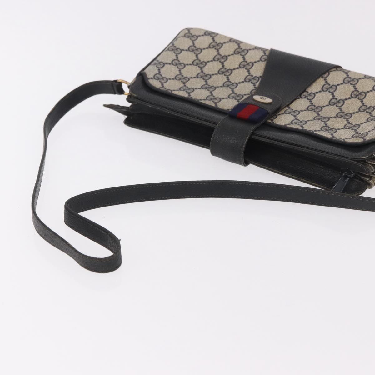 GUCCI GG Supreme Sherry Line Shoulder Bag PVC Navy Gold 49 02 029 Auth 125566