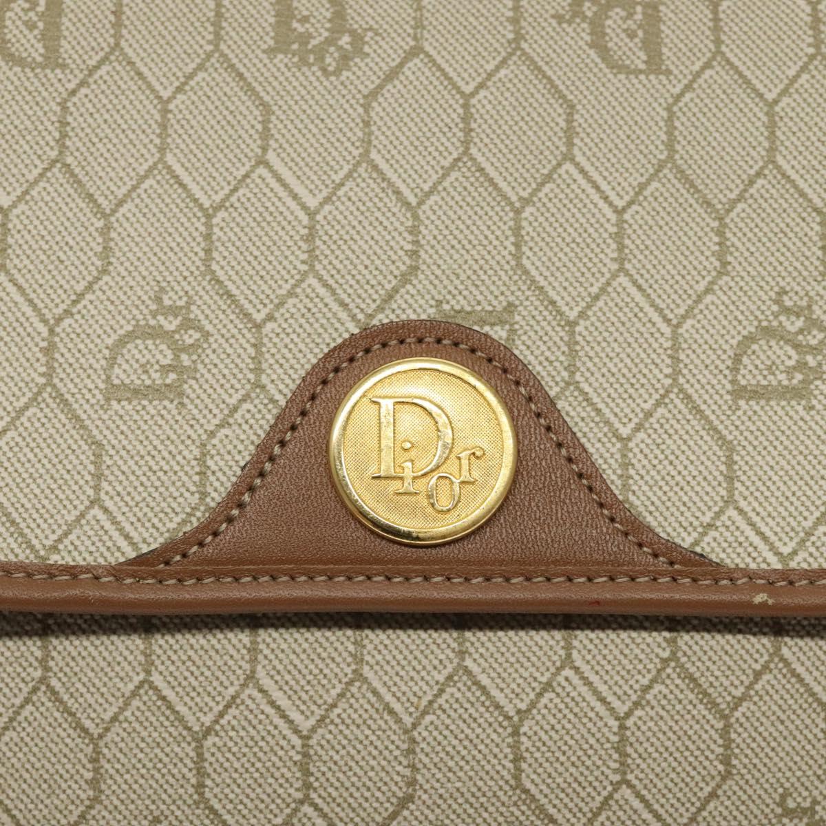 Christian Dior Honeycomb Canvas Shoulder Bag PVC Beige Gold Auth 125574