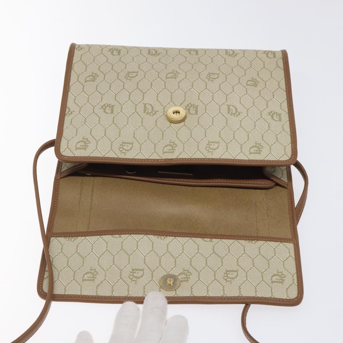 Christian Dior Honeycomb Canvas Shoulder Bag PVC Beige Gold Auth 125574